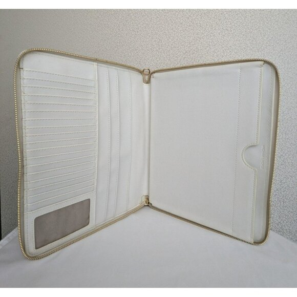 Michael Kors Tablet Multifunction Zip Case Holder Organizer Vanilla Acorn Gold - Picture 3 of 12